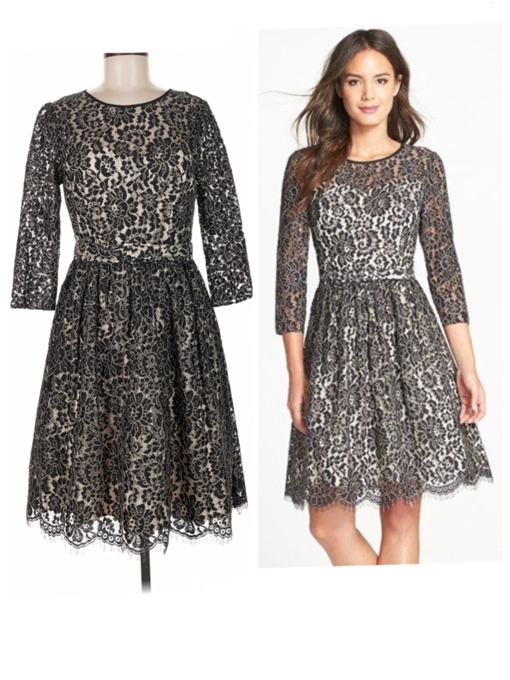 Eliza J long sleeve belt floral lace keyhole back fit flare dress, size 12